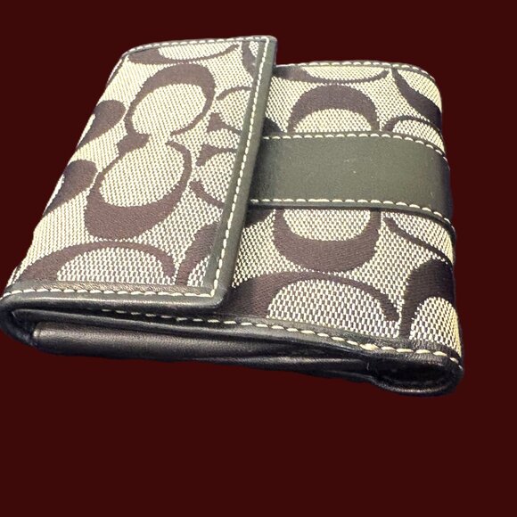 Coach Fold-Over Wallet-Signature Black Logo Canvas with Black leather Trim - Picture 5 of 12